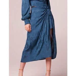 Band of Gypsies Dark Teal Jacquard Split Side Midi Skirt Size XSmall